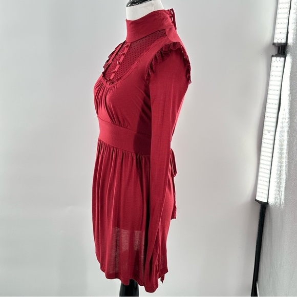 Chloe K womens top size S maroon red long sleeve lace Swiss dot mock turtleneck - Picture 7 of 10